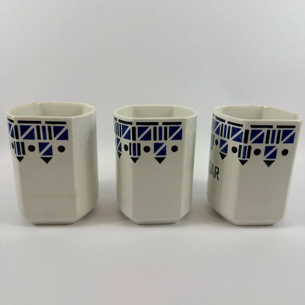 Art Deco Czech Pottery Canister Set Salt Box Yvonne Czechoslovakia Cobalt Blue